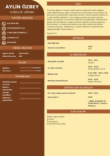 Güzellik Uzmanı Cv Örnekleri  cv indir